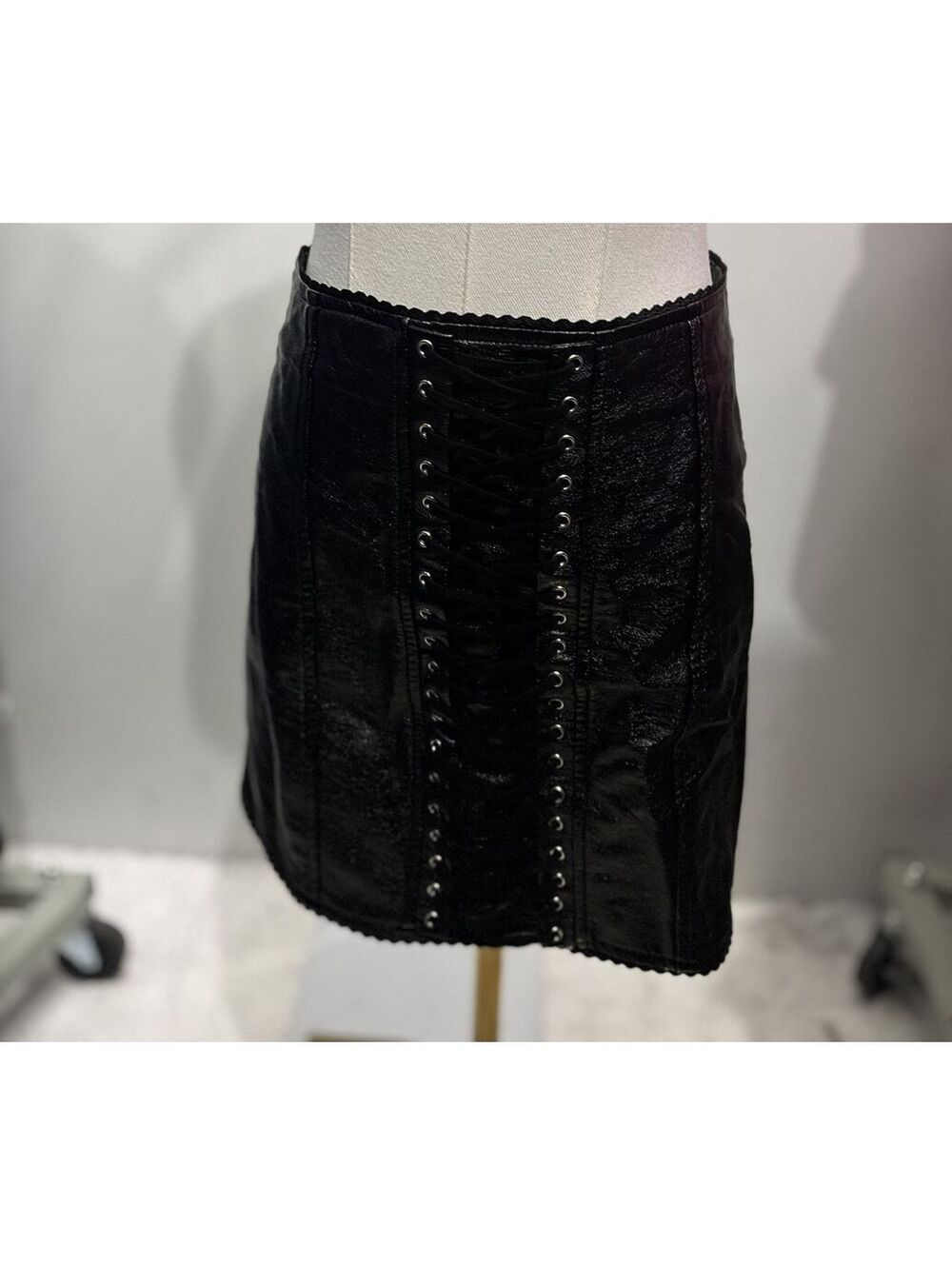 Forever 21 Black Faux Leather Mini Lace-Up Skirt